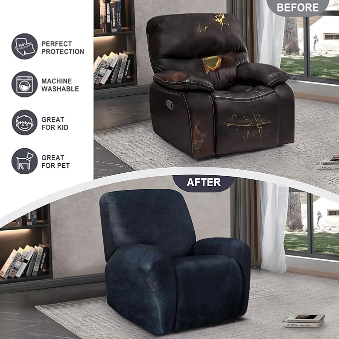 ANARACHON Leather Look Recliner Chair Covers, 4-Pieces Stretch Recliner Cover