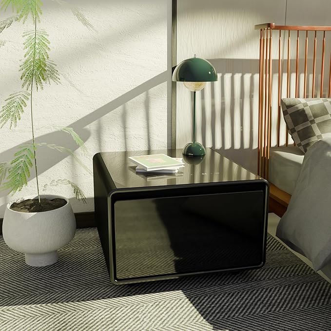 LUMISOL Smart Side Table with Built-in Fridge, Wireless Charging, Temperature