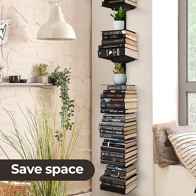 Floating Book Shelves for Wall, 4 Tier Invisible Floating Bookshelf, Vertical