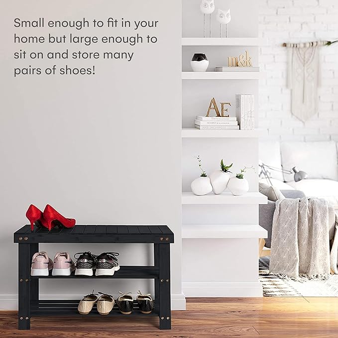 Homemaid Living Bamboo 3 Tier Shoe Rack Bench, Premium Shoe Organizer or