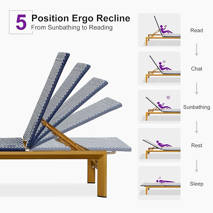 PURPLE LEAF Extra Wide Patio Chaise Lounge Set of 2 Outdoor Lounger French PE