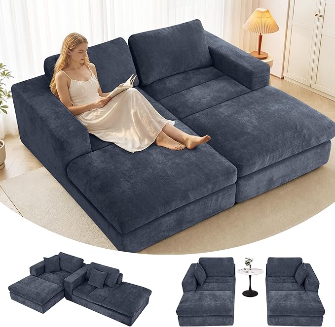 80.7" Oversized Double Chaise Lounge Chair Indoor, Cloud Boneless Sleeper Sofa