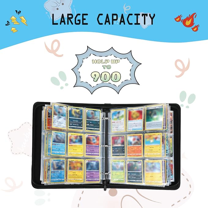 9 Pocket Card Binder,Trading Card Binder 900 Pockets,Card Collection Albums Holder,50 Removable Sleeves,Double Sided Pocket,with Zip and Portable Strap,for TCG Game Sport Collectible Cards