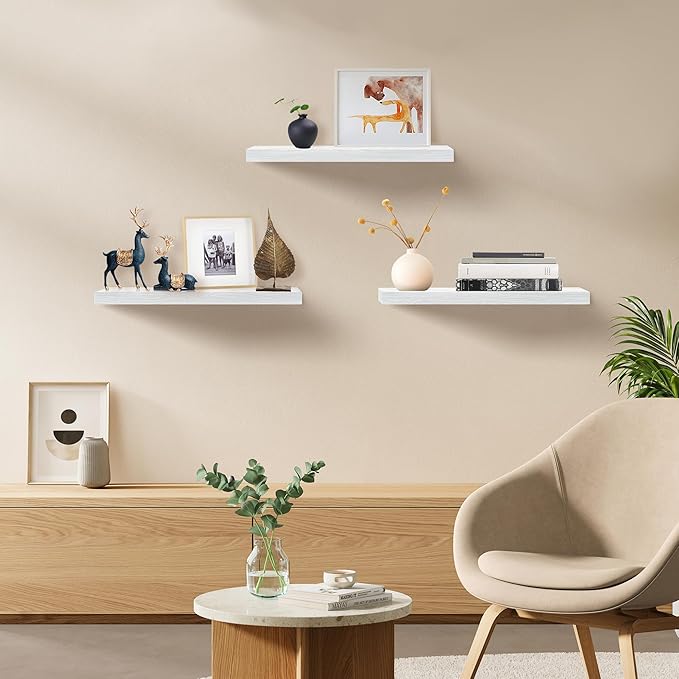 Upassion Floating Shelves for Wall Set of 3, Frame Display White Floating Shelf