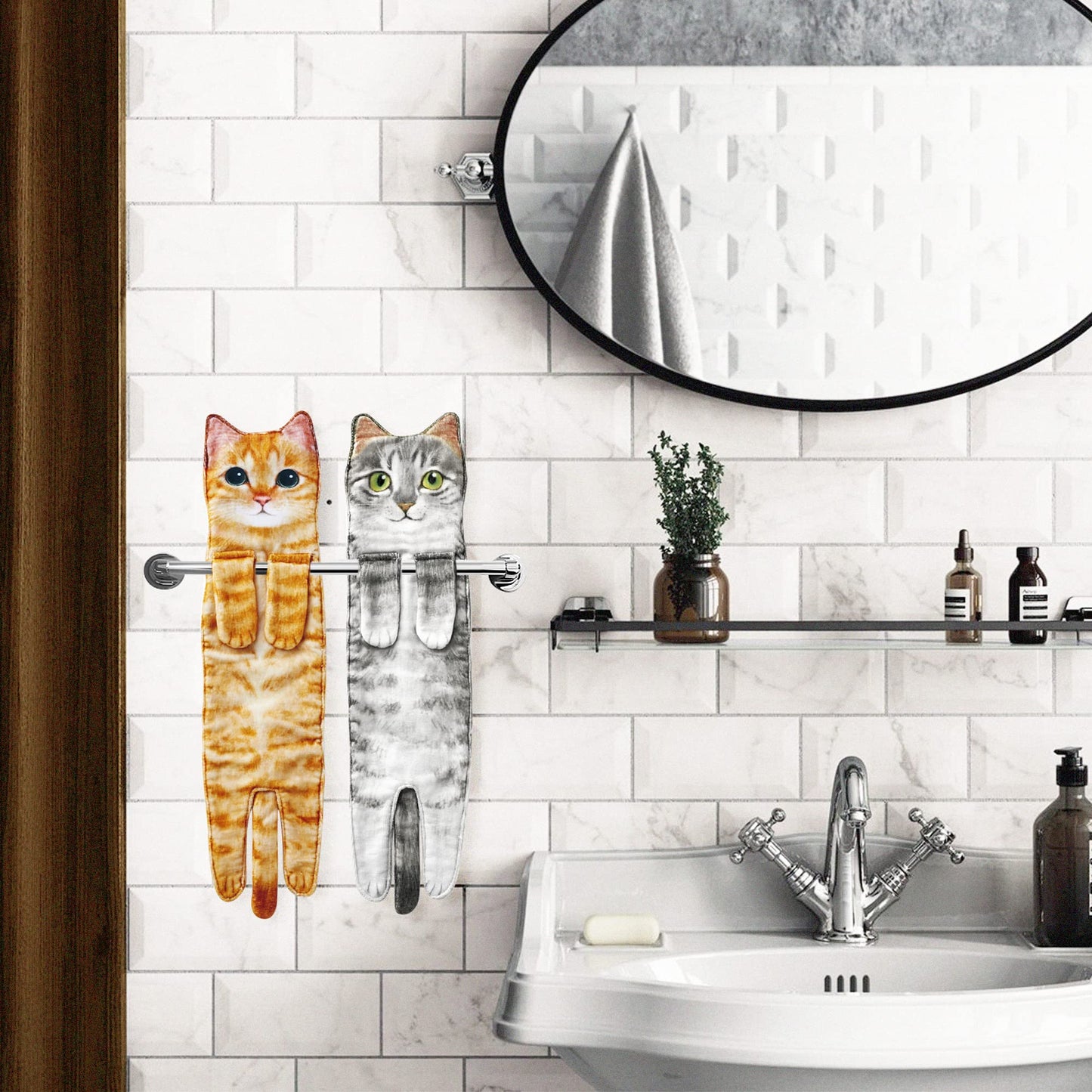 DaisyJoy Cat Funny Hand Towels for Bathroom Kitchen- Cute Decorative Kitten Decor Hanging Face Towels- Unique Housewarming Valentines Mothers Birthday Gifts for Women Mom Cat Lovers