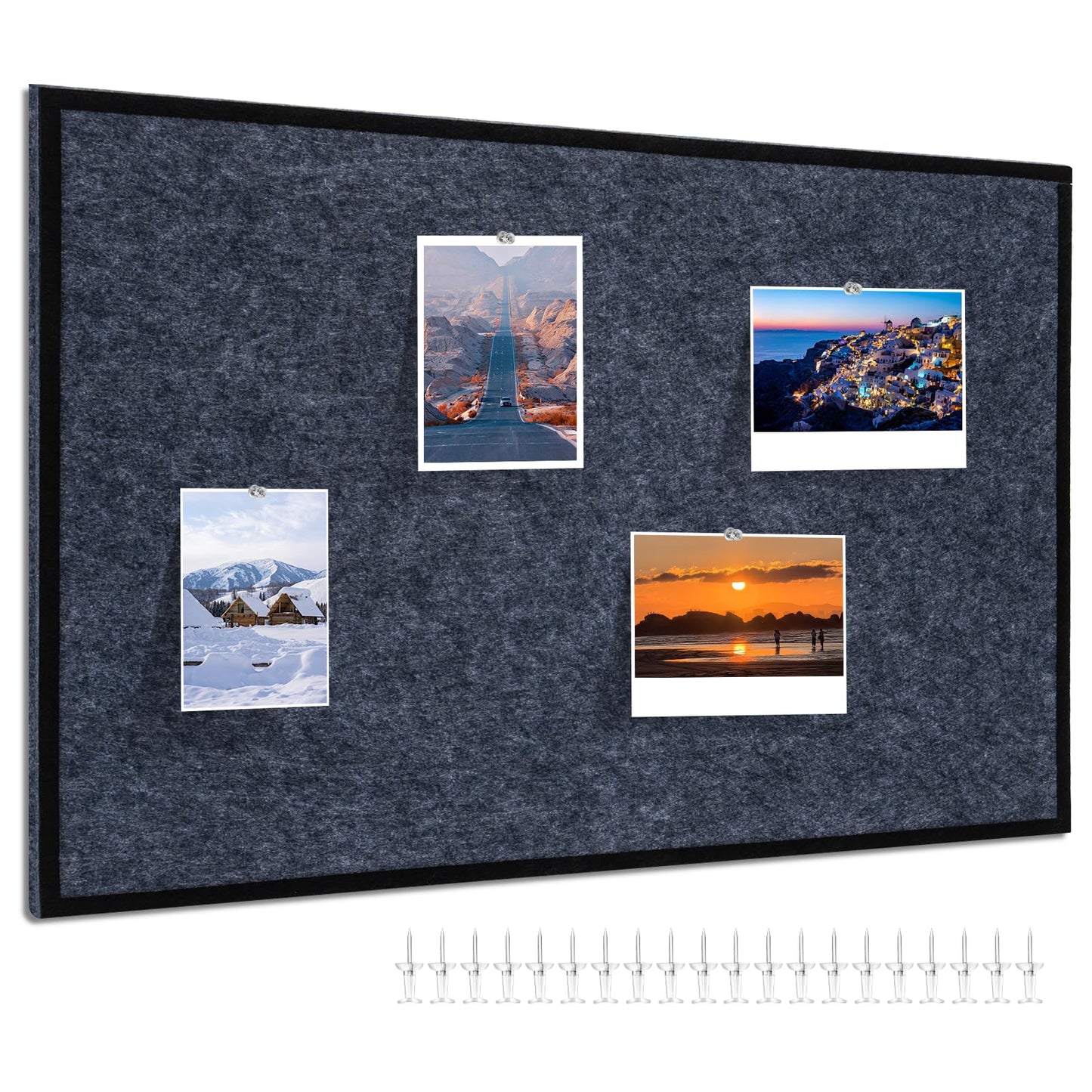 Felt Bulletin Board 23.6 x 15.7 Inch – Black Frame, Corkboard Alternative for Vision Board, Wall-Mounted Notice Board with 20 Push Pins, Home, Office & Classroom Organization – Dark Grey