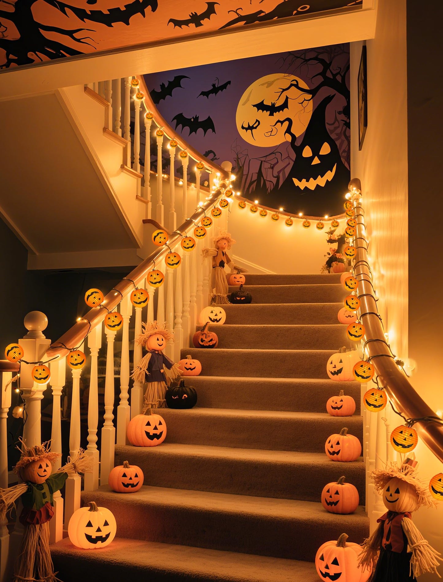 8.5Ft Halloween Pumpkin Lantern String Lights Outdoor, Orange Halloween Decorations String Lights with 10 Mini Jack O Lanterns Lights, Plug in Pumpkin Lantern Lights for Indoor Party Patio Garden