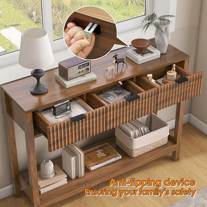 Nasonet Fluted Console Table, Wooden Sofa Table
