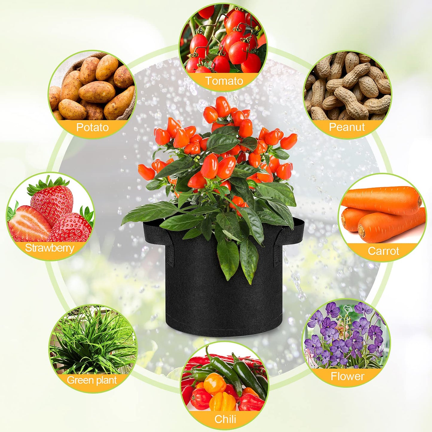Nuanchu 36 Packs Grow Bags Bulk Aeration Fabric Pot with Handles Thickened Nonwoven Garden Bags to Healthy Root Growth Vegetables Heavy Duty Grow Pots Planting Planter for Flower Fruits (2 Gallon)