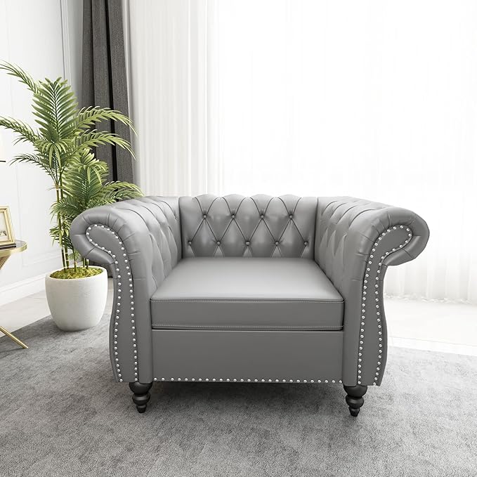 ORRD 2 Piece Living Room Set, Chesterfield Leather Sofa Couch Chair