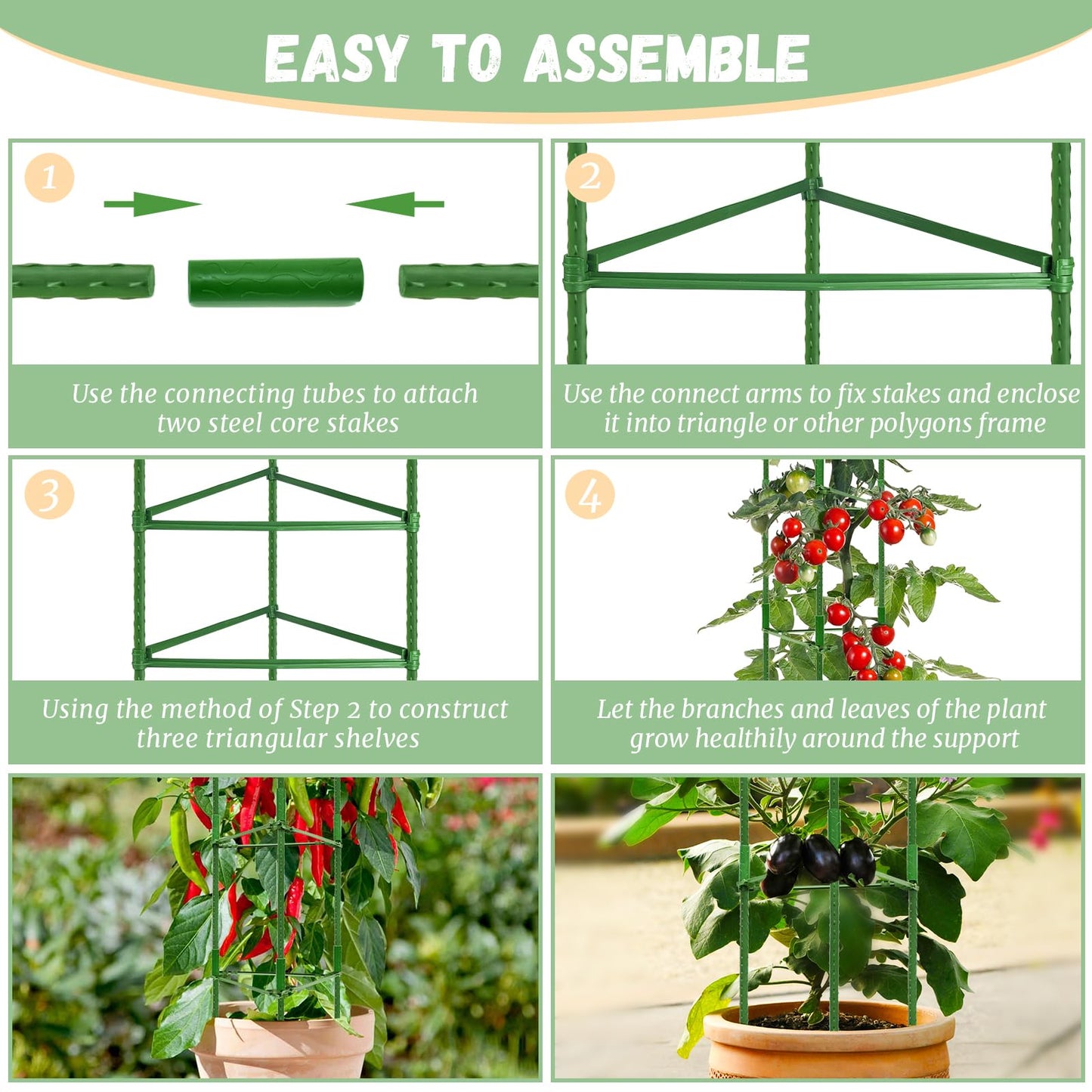 Legigo 8-Pack Tomato Cage for Garden Plant Support- Up to 48inch Garden Stakes Tomato Cage, Tomato Trellis for Potted Plants, Tomato Cages Plant Stakes for Climbing Vegetables Plants Flowers