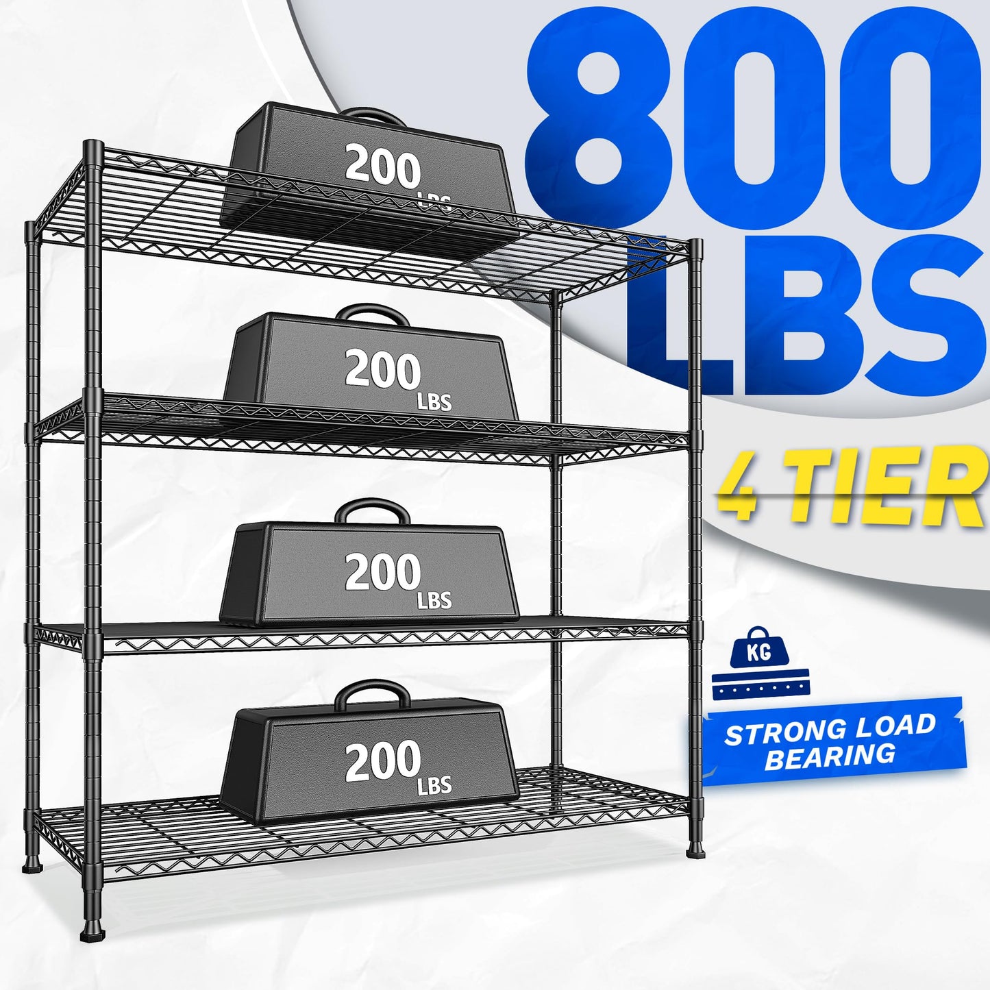 45 "W Metal Shelving Unit 4 Tier Storage Shelves Adjustable Wire Shelving Metal Shelf Pantry Shelves Wire Rack Commercial Shelving for Kitchen Pantry Utility Room Garage 45 "W x 59.4 "Hx 13.5" D Black