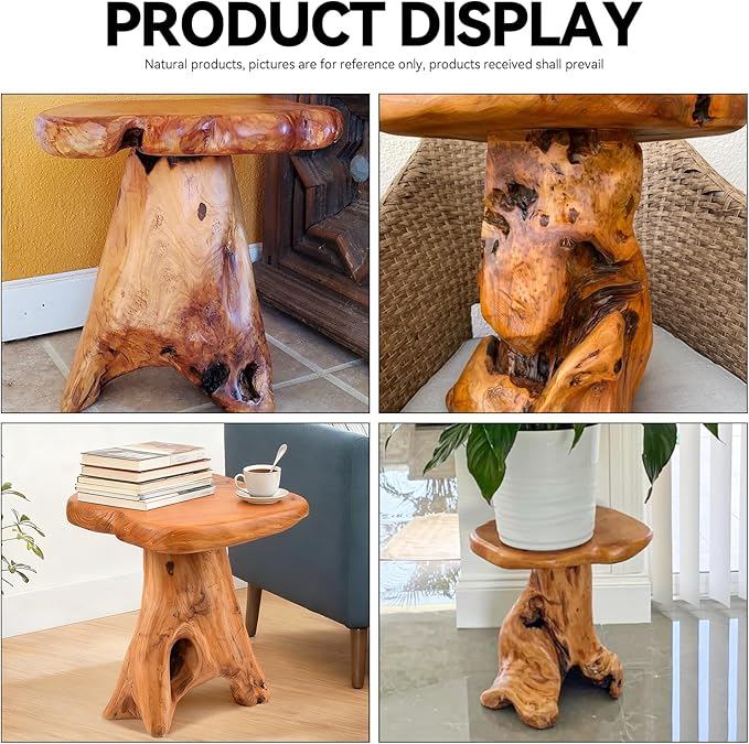 Small Side Table, Freeform Live Edge Wood Stool, Unique Design Natural Plant