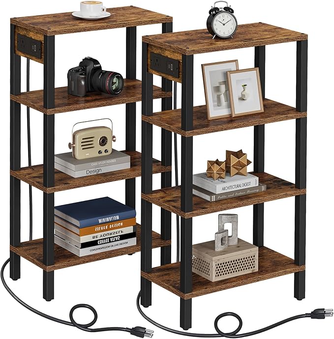 TUTOTAK Narrow Side Table with Charging Station, Small End Table with USB Ports