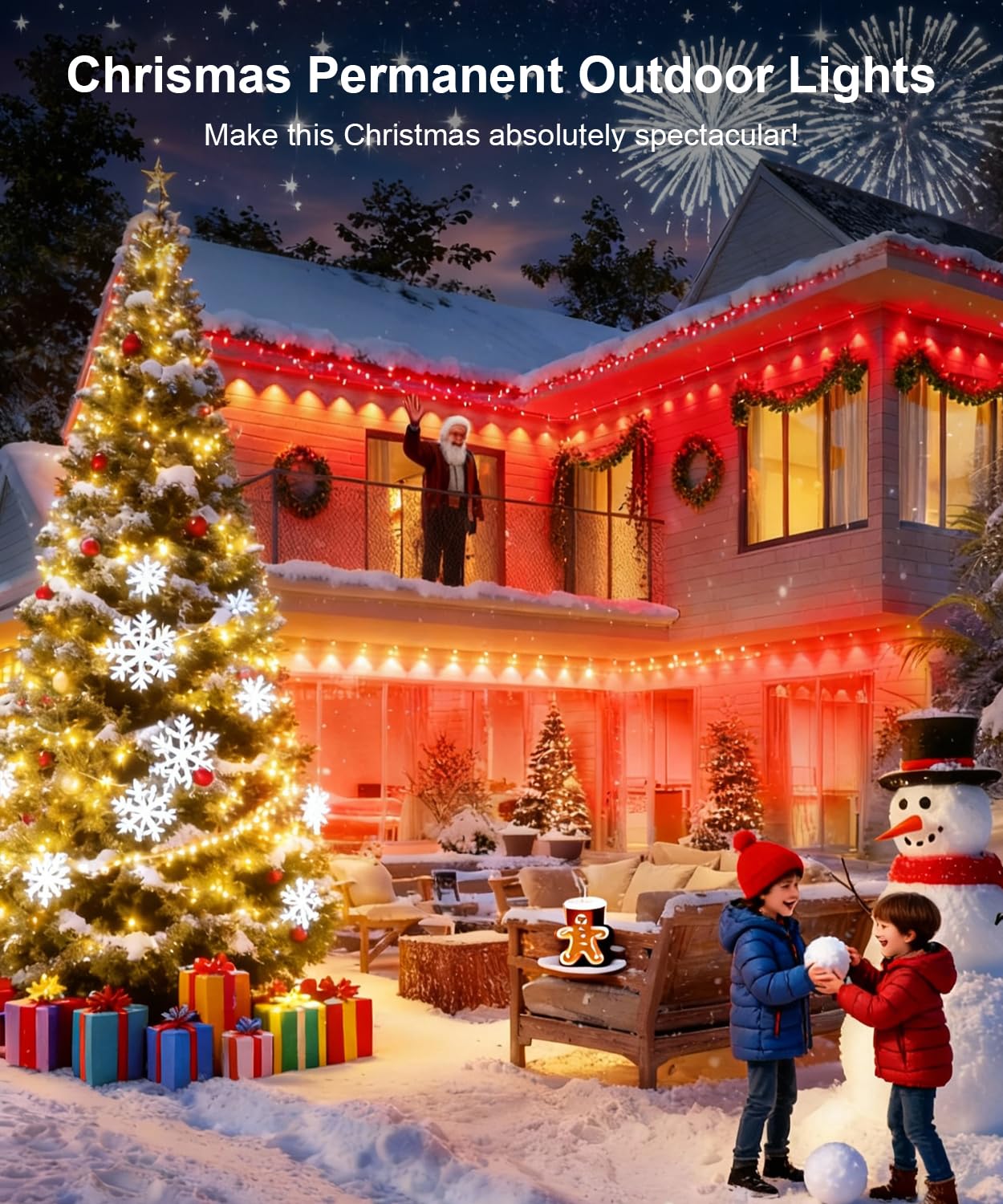 Nexillumi 400ft Permanent Outdoor Lights for House, 2025 New Smart RGB Christmas Lights Outdoor with APP Remote Control, IP67 Waterproof Eternity Eaves Lighting for Christmas Decorations