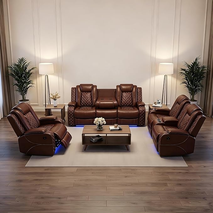 3-Piece Leather Power Recliner Sofa Set