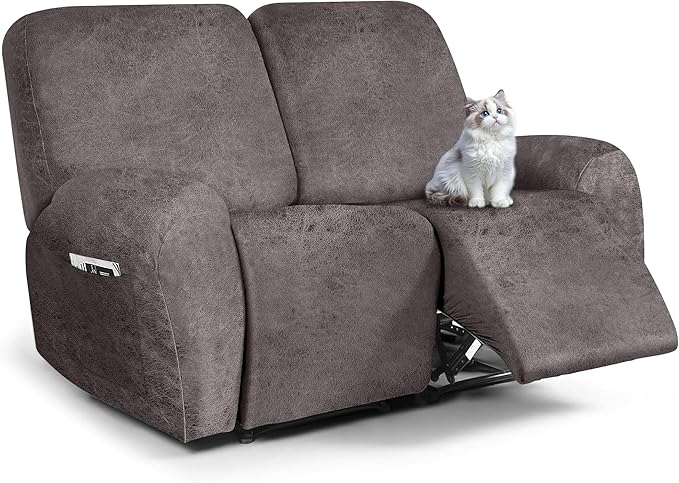 ANARACHON Leather Look Loveseat Recliner Cover, 6-Pieces Stretch Dual Recliner