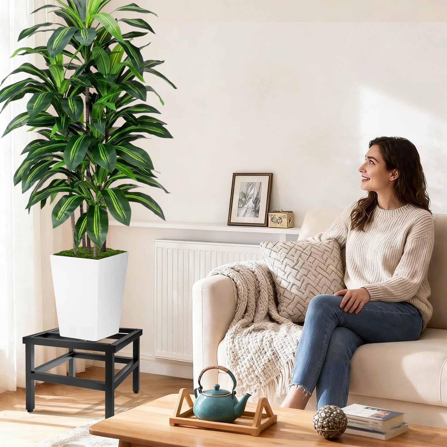 AXZROVIV Plant Stand Indoor Outdoor, 2-Pack Heavy Duty Plant Stands Riser Metal Pedestal Stand for 12 Inch Flower Pot, Wrought Iron Flower Stand Display Planter Shelf for Living Room, Patio