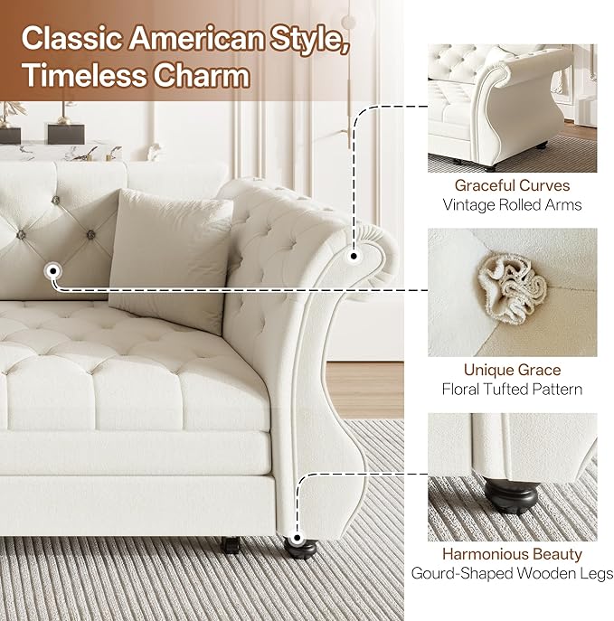 83.8" Oversized Pull Out Sofa Bed, Chesterfield Velvet Sleeper Sofa Couch