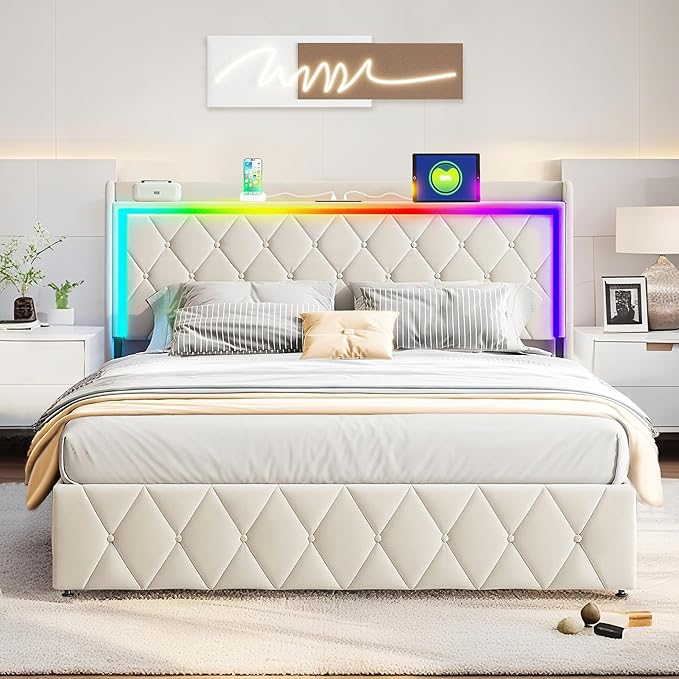Modern Multi-Color LED Light Full Bed Frame