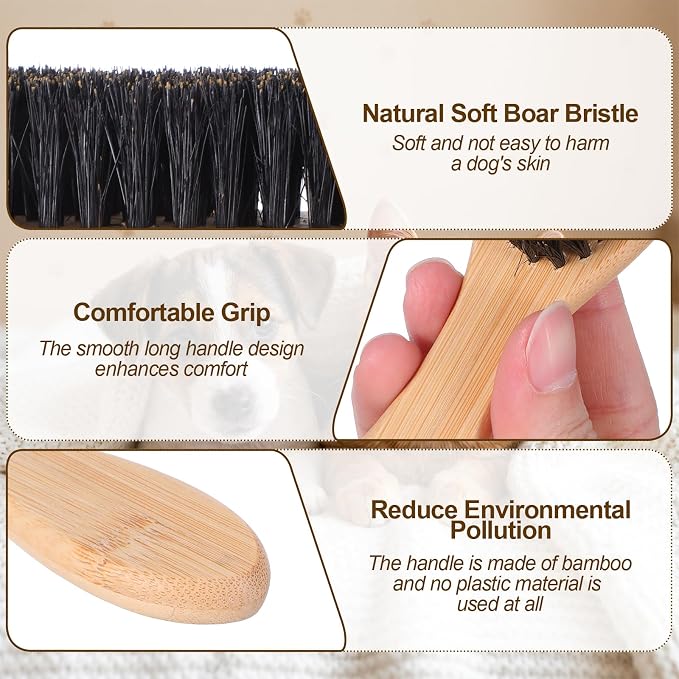 YUXIANLB Boar Bristle Pet Brush with Wood Handle, Soft Brush for Short Hair | Soft Cat and Dog Daily Grooming Tool for Short Hair Cats Small Dogs Gentle Massage Dandruff Removal