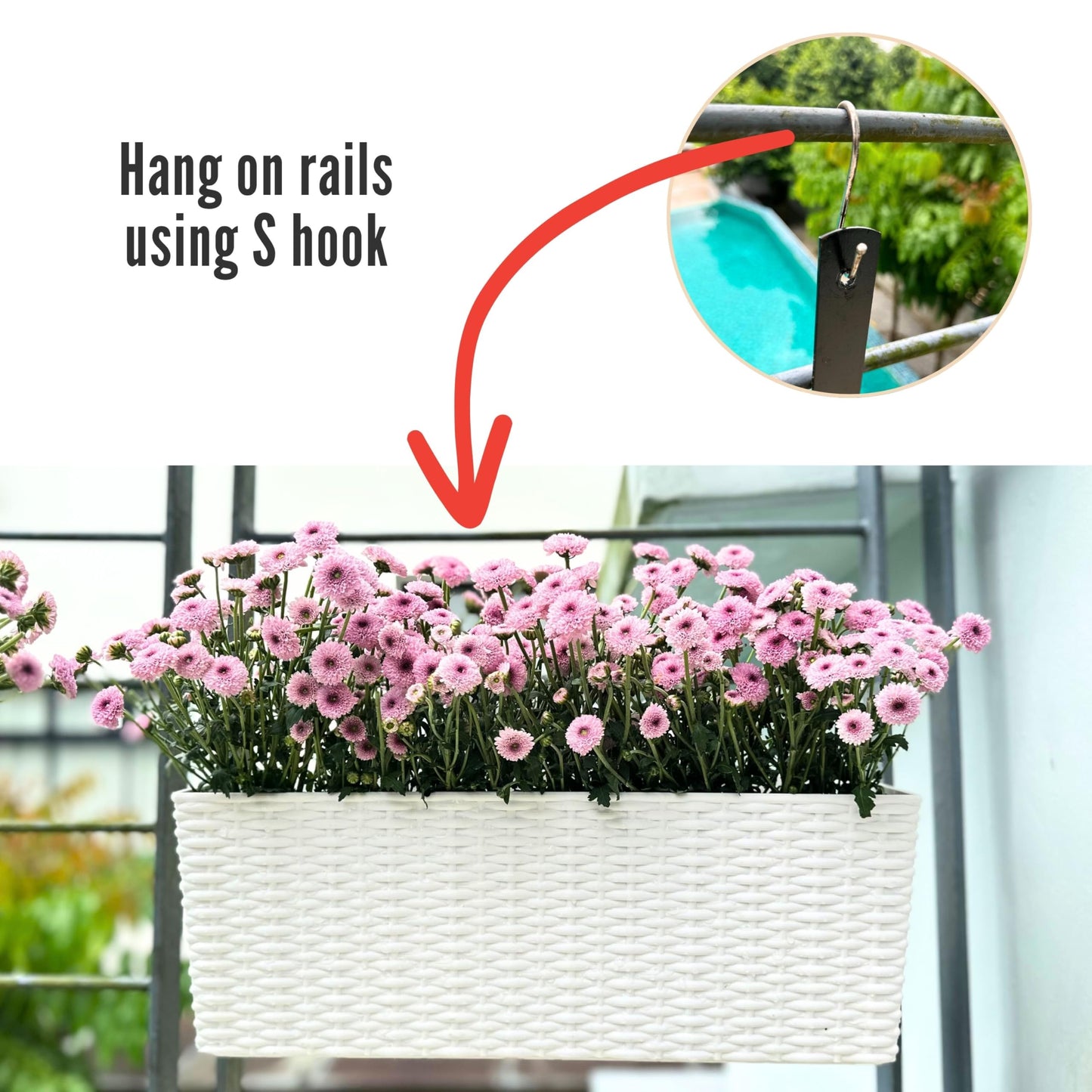 LaLaGreen Window Boxes Planters (20 Inch, 4 Pack) Outdoor Wall Hanging Flower Box with Bracket, Vertical Wall Mounted Self Watering White Rectangular Plant Container Modern Garden Herb Kitchen Indoor