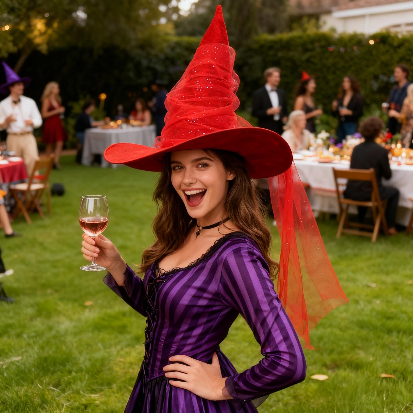 UQJE Women's Red Witch Hat Adult Mesh Witches Hat Halloween Costume-18in
