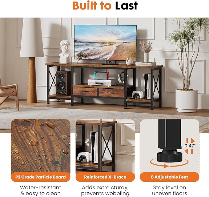 DUMOS 63” TV Stand with Power Outlets, Entertainment Center