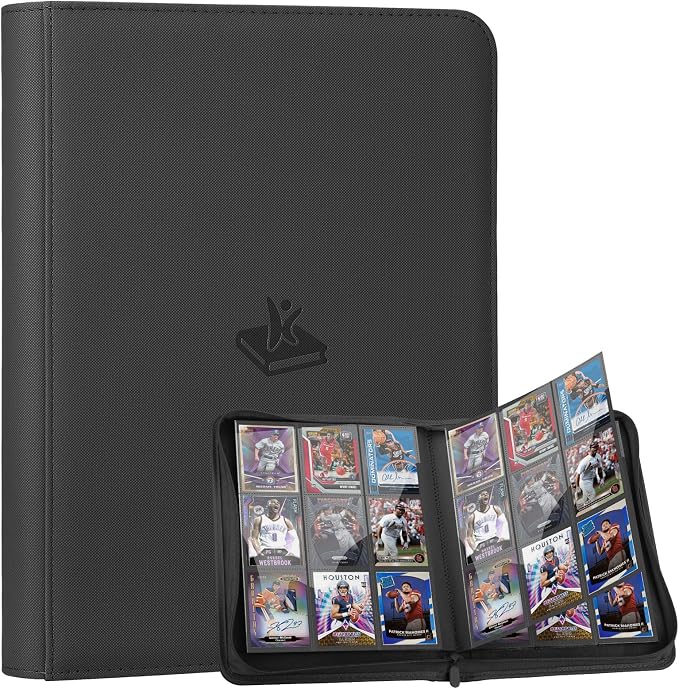 Trading Card Binder 9 Pocket, 360 Pockets Double-Sided Card Album, Premium PU Leather Zipper Card Holder for MTG, TCG, Sports & Game Cards, Must-Have for Collectors（Black）