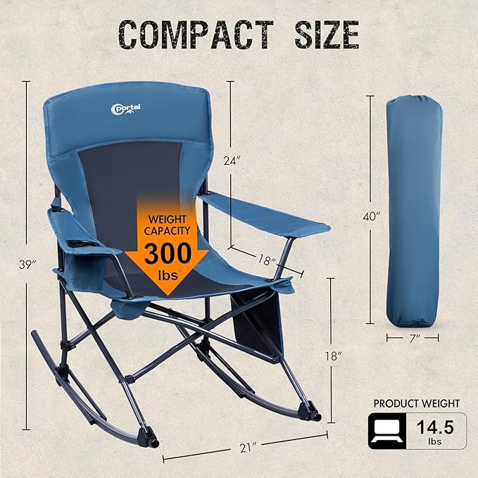 Portal Folding Camping Rocking Chair Portable Outdoor Rocker High Back Cup