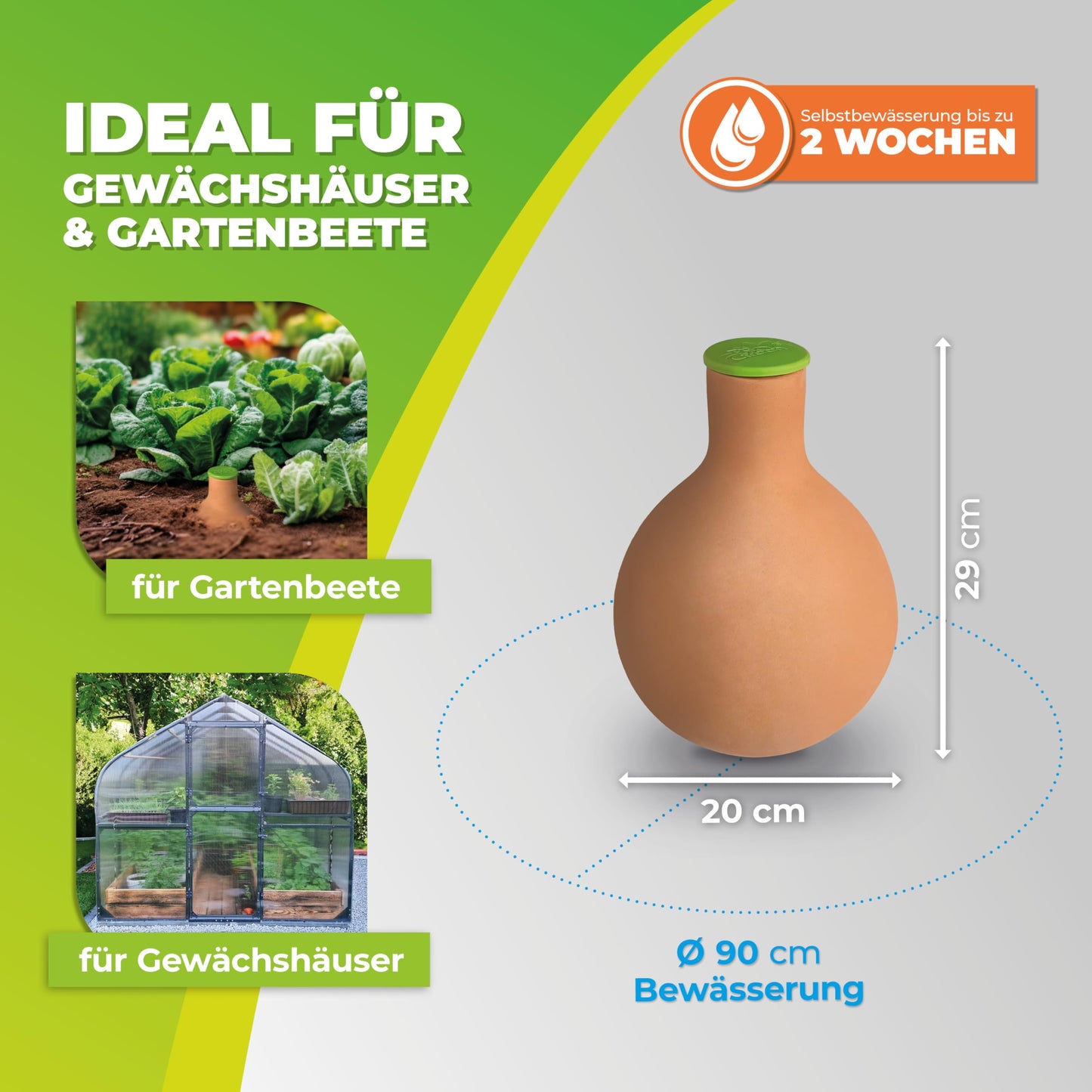 BioGreen Plant Self-Watering System Hydro MAX M | 0.8 gal | Irrigation Ø 35.4 in | Olla Made of Fired Clay | Environmentally Friendly | Terracotta Water Saver for Gardens, Vegetables & Raised Beds
