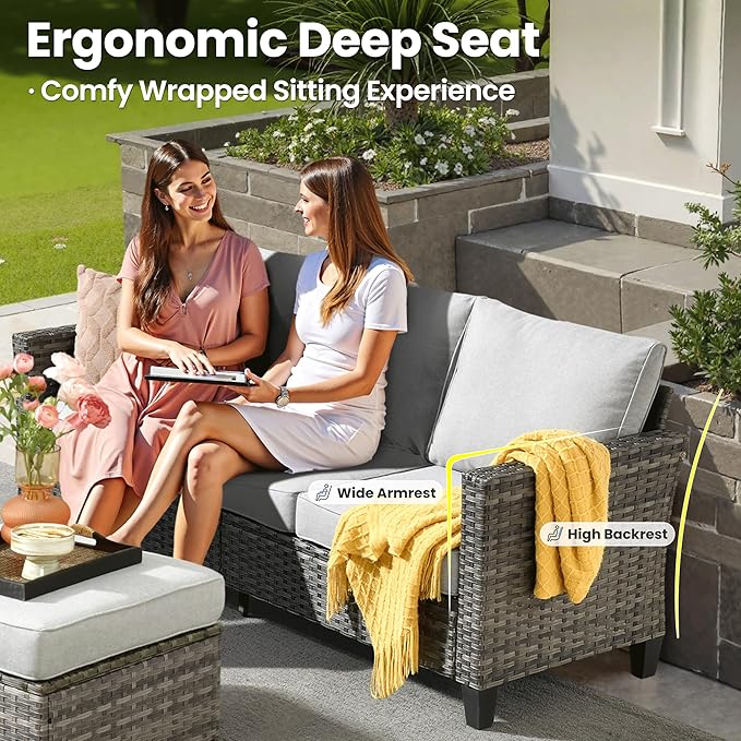 ovios 7 Pieces Patio Furniture Set, Outdoor Wicker Sofa Couch