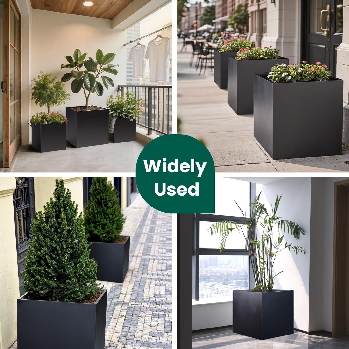 Galvanized Steel Planter Box Black Metal Planter 24Inch Large Square Indoor Outdoor Planters Cube Steel Heavy Duty Planter Powder Coating Modern Commercial Residential for Plants, Patio, Yard, Garden