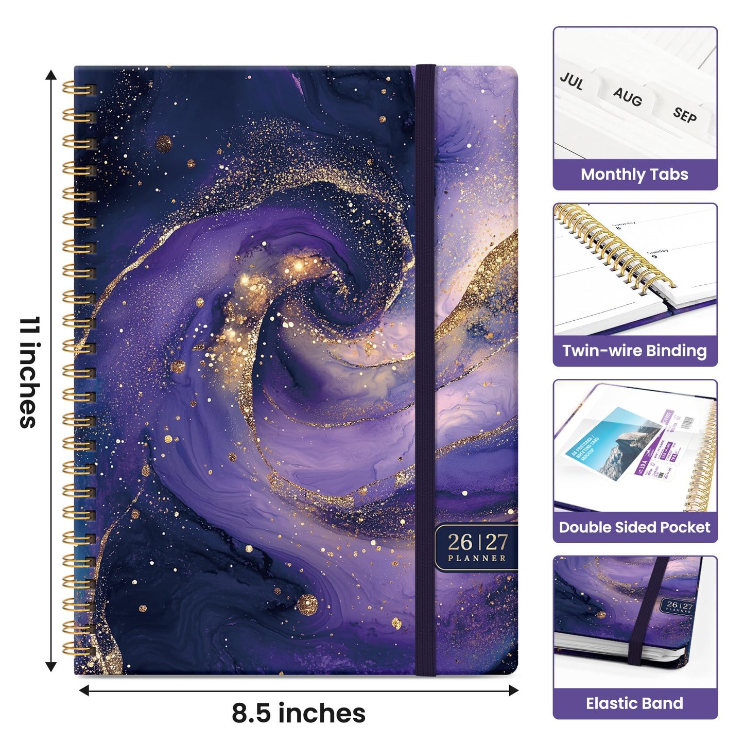 Planner 2026-2027, Academic Year Weekly and Monthly Calender Planner, from Jul 2026 - Jun 2027, Spiral Bound School Planning Book, Perfect for Teacher, Student, Women & Men, A4 (8.5" x 11"), Cosmic Amethyst