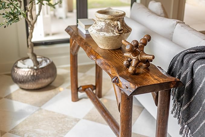 Rustic Sofa Table 56" Live Edge Console Table Cedar & Pine Wood