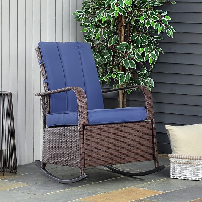 Outsunny Wicker Outdoor Rocking Chair, Patio Recliner