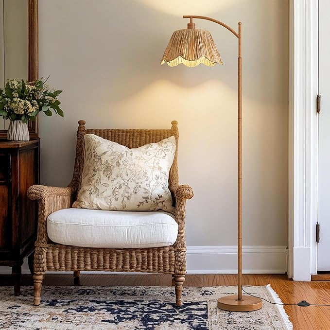 Oneach Rattan Floor Lamp for Bedroom, Boho Floor Lamp
