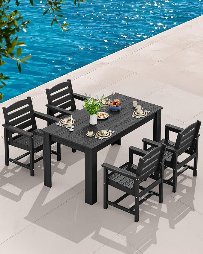 SERWALL HDPE Dining Set for 8: 2 Umbrella Hole Tables + 8 Chairs. Includes 8