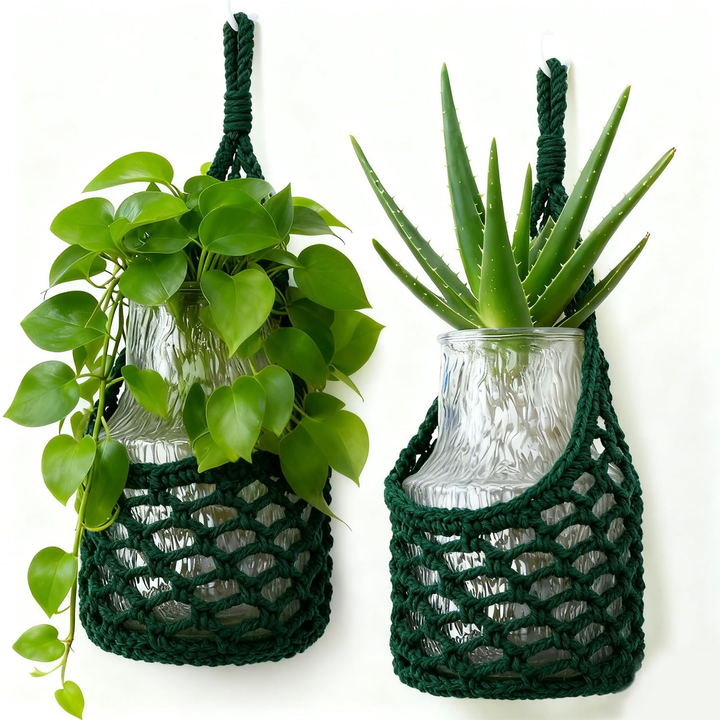 HOREAKHJ Macrame Wall Plant Hanger, Hanging Planter Basket Holder, Wall Planters for Indoor Plants, for Up to 6 Inch Pot (Green, 6-Inch)