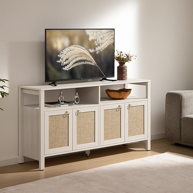 SICOTAS Rattan TV Stand for Television up to 120"