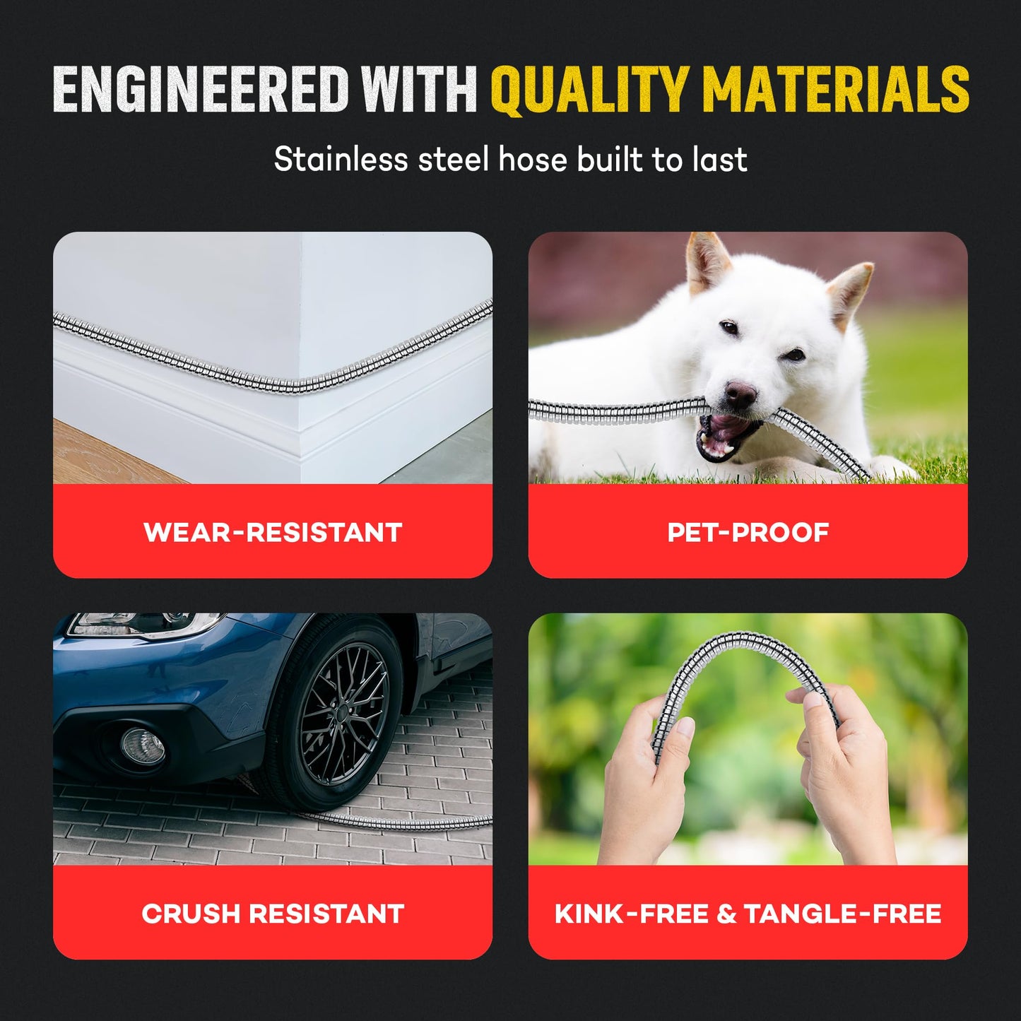 Stainless Steel Water Hose | Heavy Duty Metal Garden Hose with Nozzle | Kink Free, Anti Rust | Flexible and Lightweight Water Pipe for Gardening | Available in Different Sizes | HydroPro