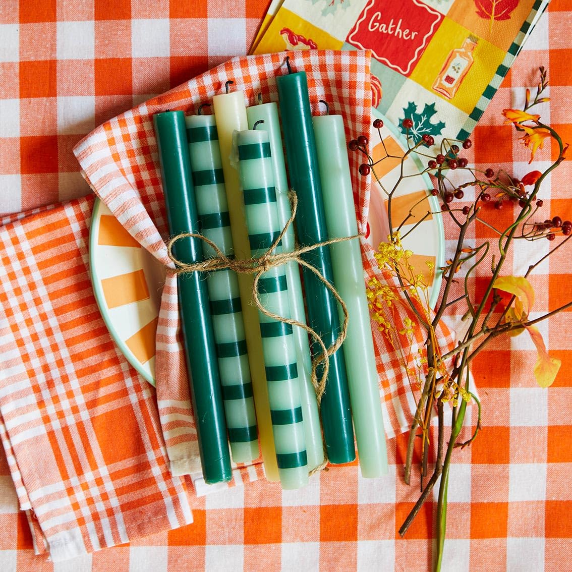Talking Tables 2 x Orange Gingham Kitchen Tea Towels Table Linen Fabric Dish Cloths Large Checkered Cloth Napkins Absorbent Durable Soft Cotton Quick Drying, ECO Packaging 17 x 27 Inches