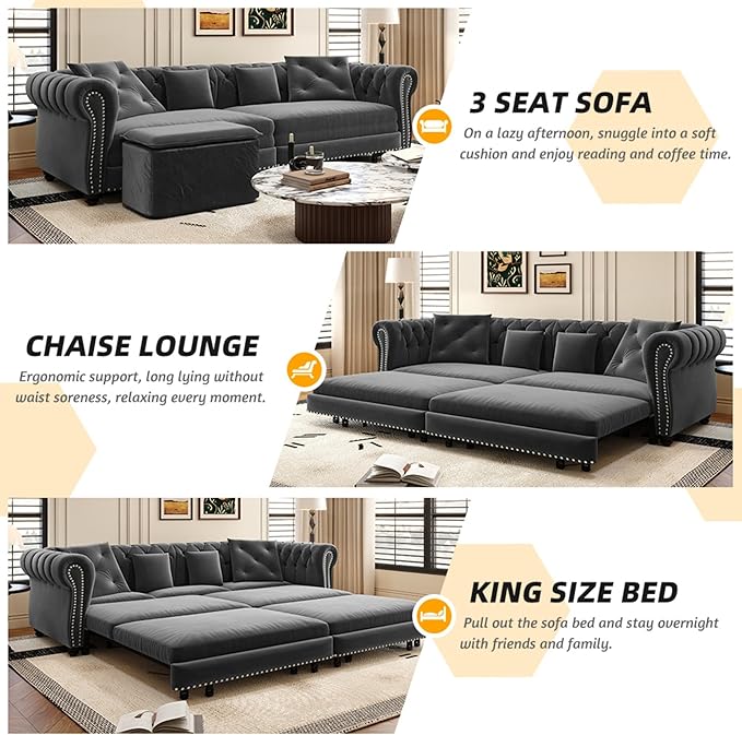 89" Velvet Pull Out Sofa Bed