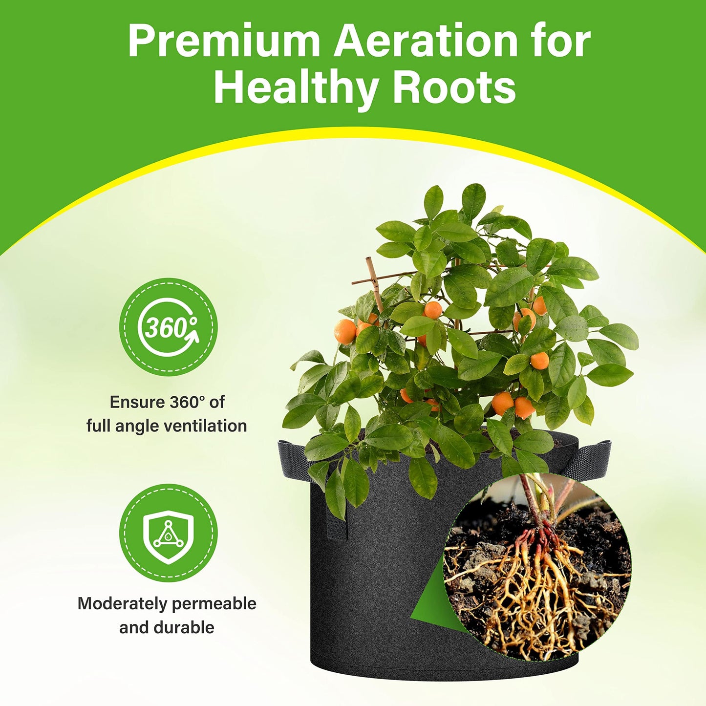 HealSmart 6-Pack 5 Gallon Grow Bags, Nonwoven Aeration Fabric Pots with Handles, Cloth Plant Pots, Suitable for Garden Fruits, Vegetables, Tomato and Flowers, Black