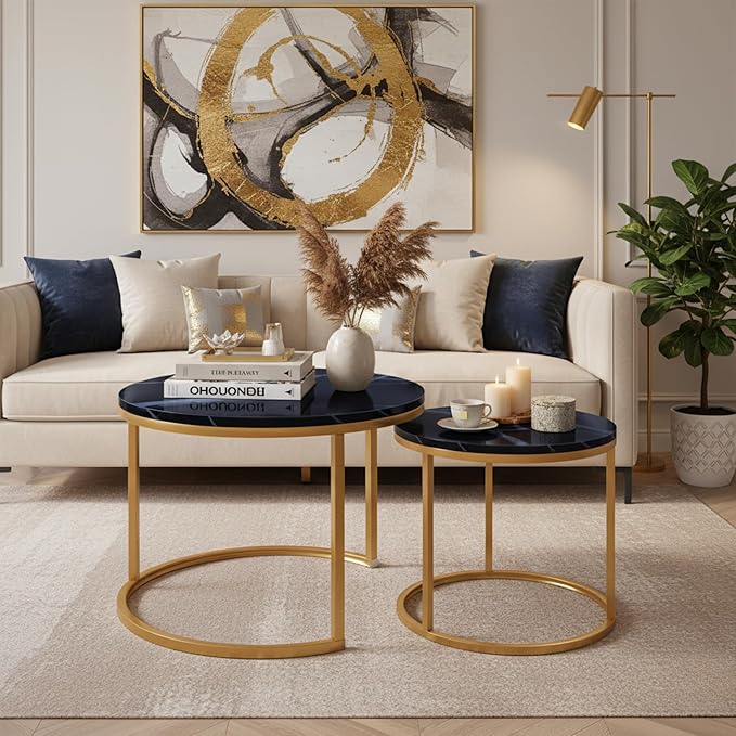 Homy Casa 23.6inch Round Coffee Table Set of 2, Modern Nesting Coffee Tables