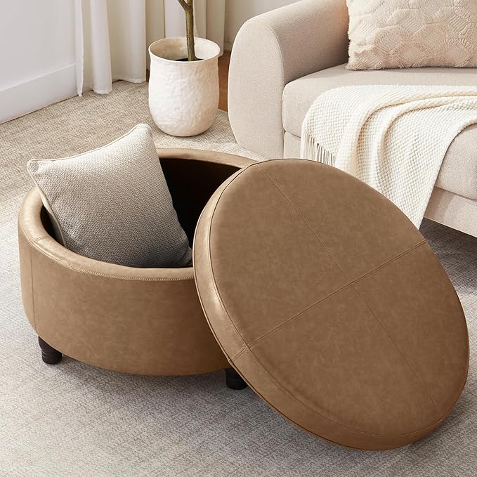 30-Inch Round Storage Ottoman, Modern Ottoman Coffee Table
