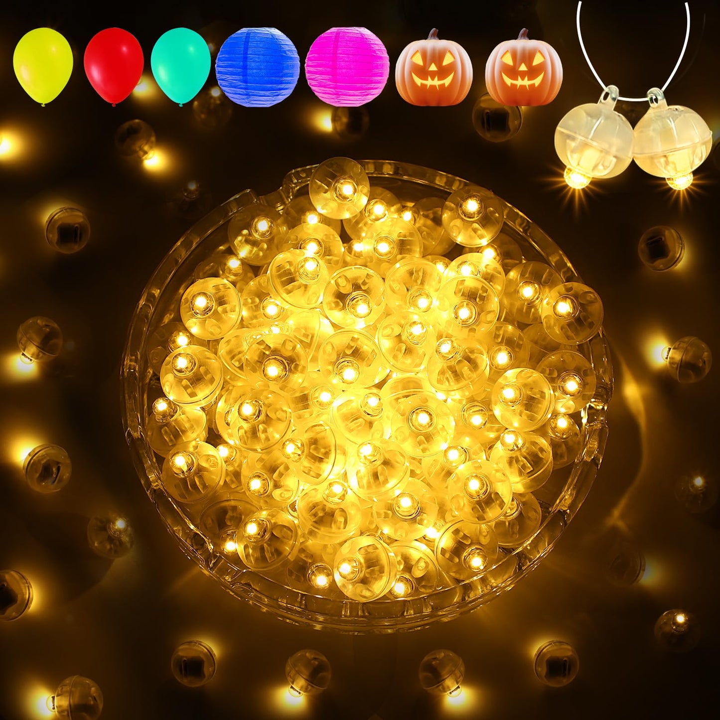 Aogist 100Pcs Warm White Balloon Lights with Hook,Long Standby Time,Waterproof Mini Light for Birthday Party Wedding Christmas Halloween Easter Decorative (Steady)