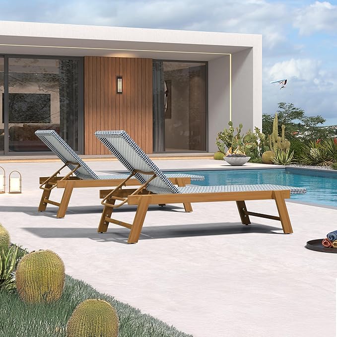 PURPLE LEAF Extra Large Patio Chaise Lounge 2 Pieces French Outdoor Wicker