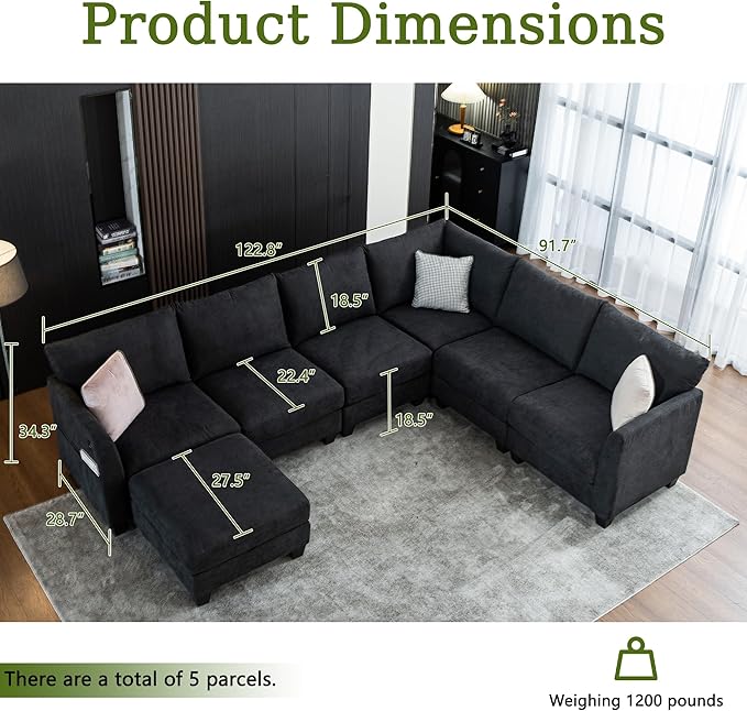 122.8" Large Sectional Couches for Living Room, 6 Seater L Shaped Modular