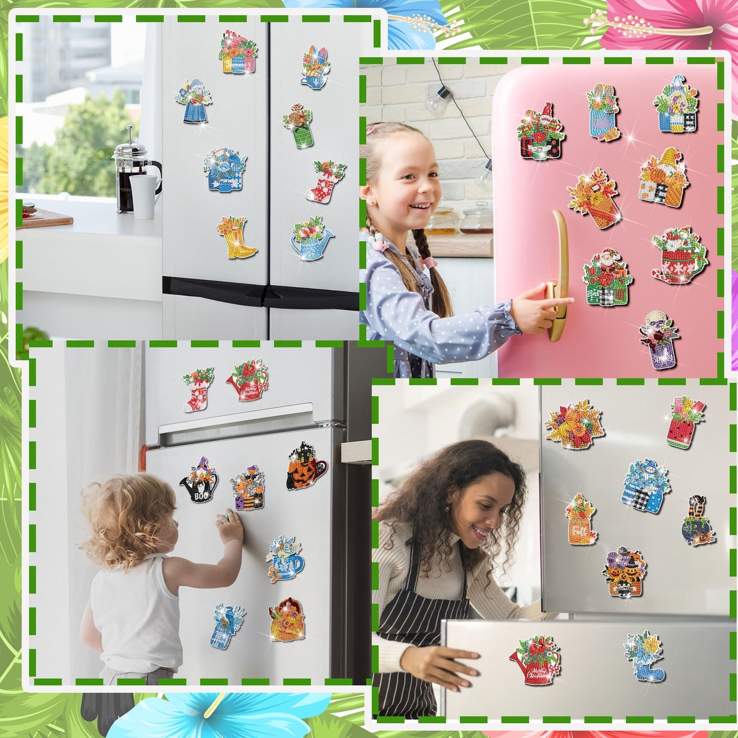 Relaxweex 30 Pcs Seasonal Diamond Painting Magnet Holiday Fall Diamond Art Magnet Kits for Adult 5D Rhinestones Mason Jar Flower Refrigerator Magnetic Sticker for Fridge DIY Crafts Gifts(Holiday)